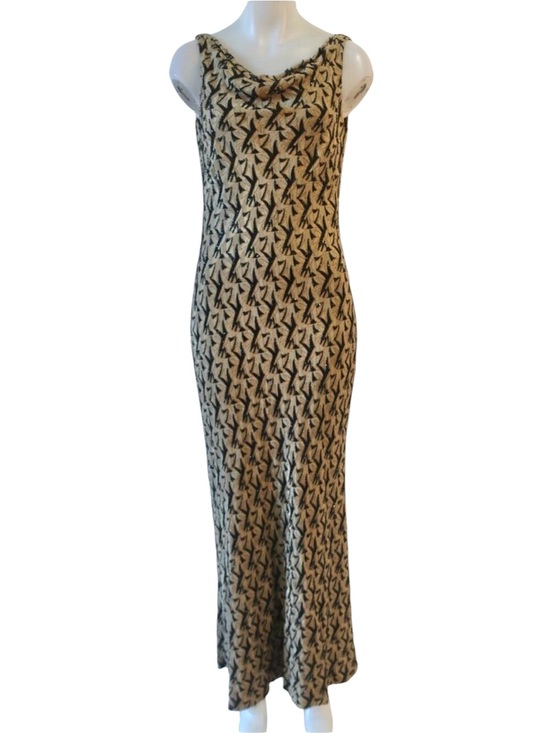 Carmen Marc Valvo Dresses & Skirts - Carmen Marc Valvo Signature Beaded Cowl Neck Gown Taupe Tan Black Size 10